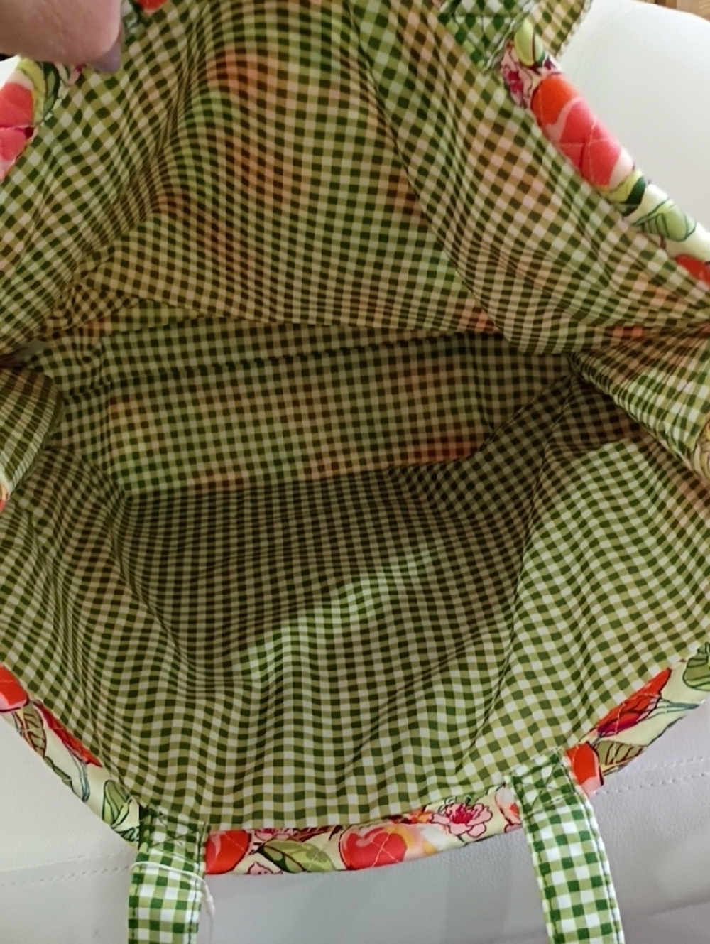 Vera Bradley + Bath And Body PeachBlossom Quilted Tote with Green Gingham Straps - Picture 4 of 4